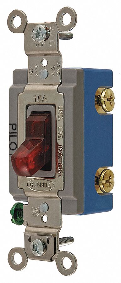 PILOT LIGHT WALL SWITCH, TOGGLE SWITCH, 3-WAY, RED, 15 A, SCREW TERMINALS