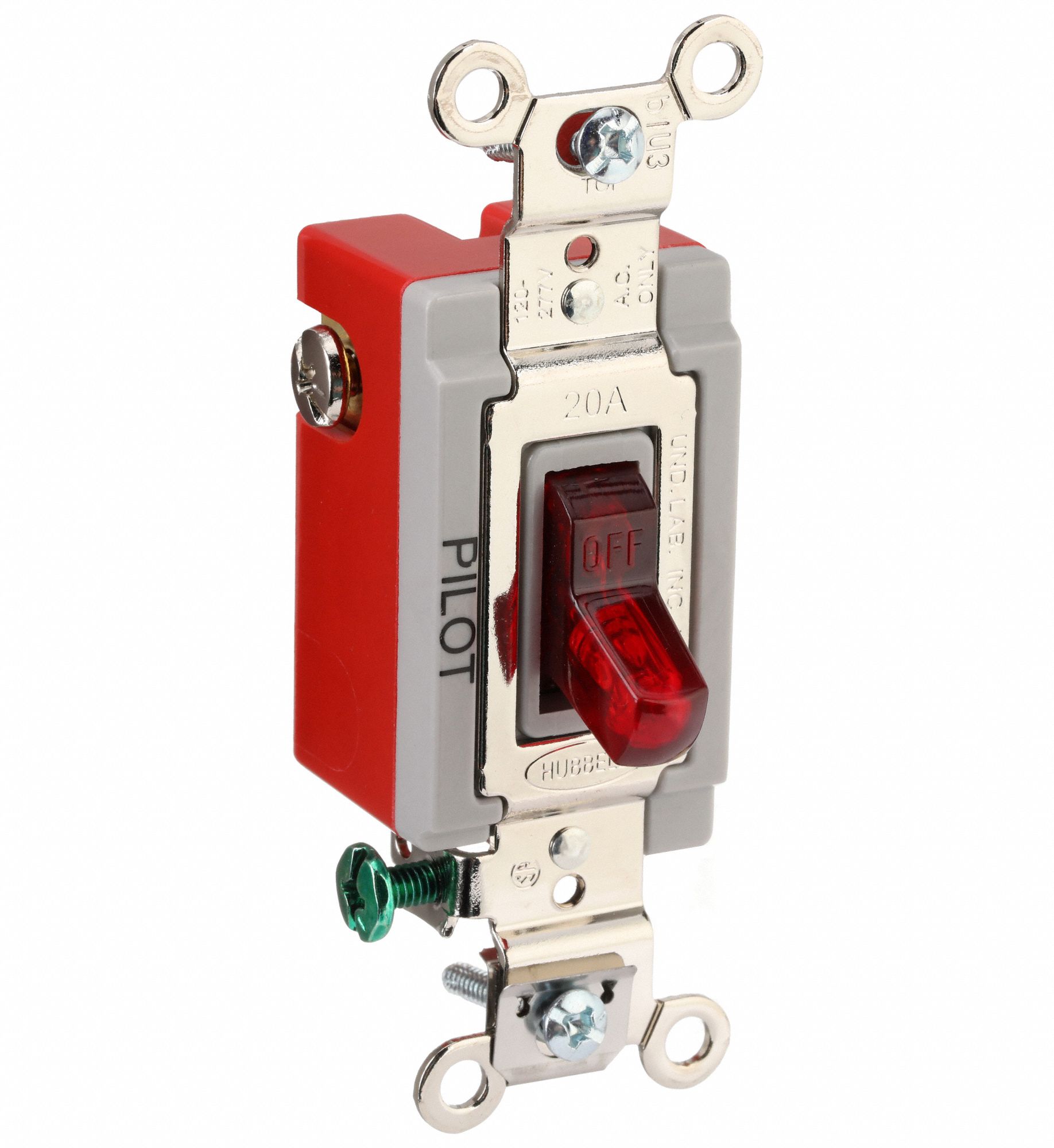 PILOT LIGHT WALL SWITCH, TOGGLE SWITCH, SINGLE POLE, RED, 20 A, SCREW TERMINALS