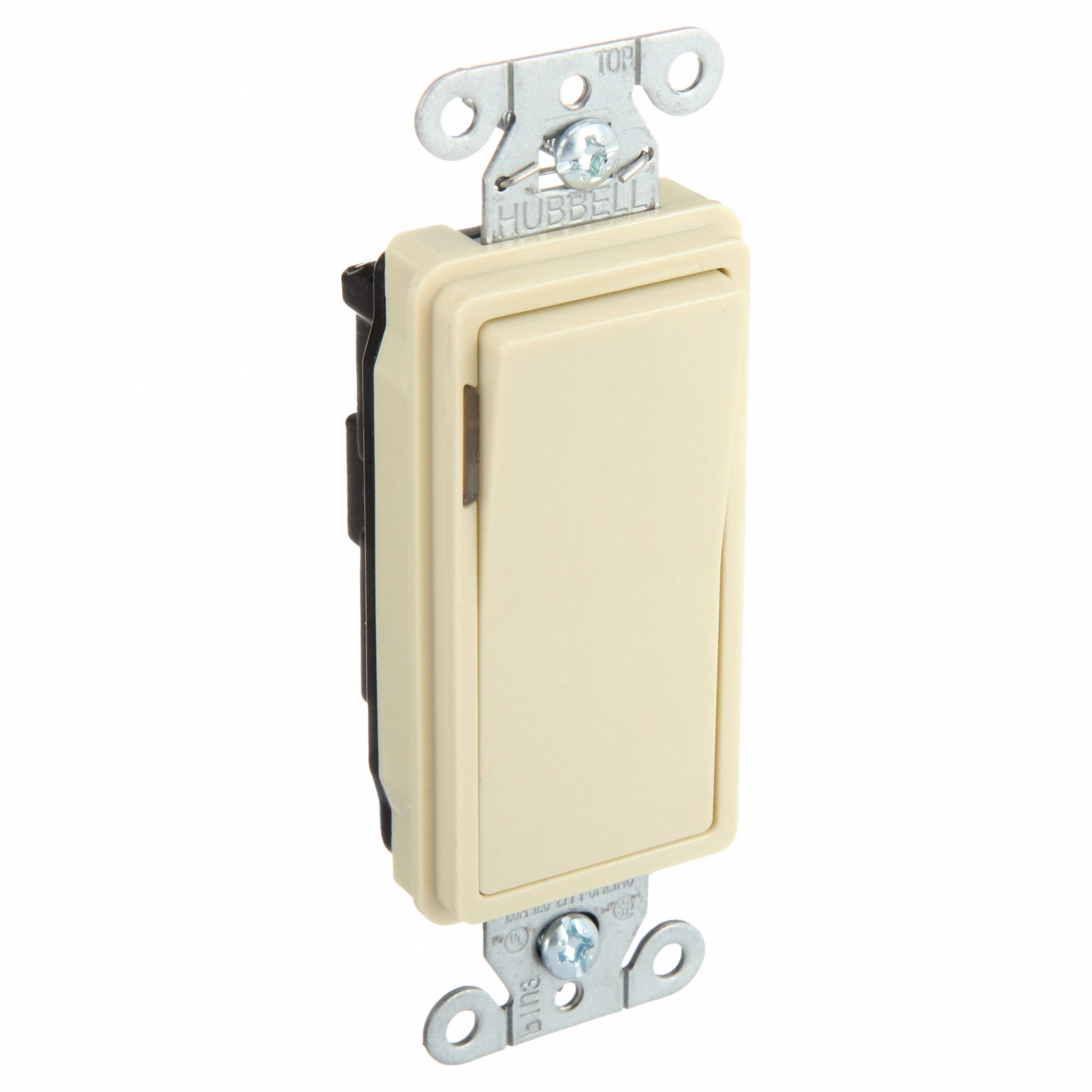 ILLUMINATED WALL SWITCH, ROCKER SWITCH, SINGLE POLE, IVORY, 20 A, SCREW TERMINALS