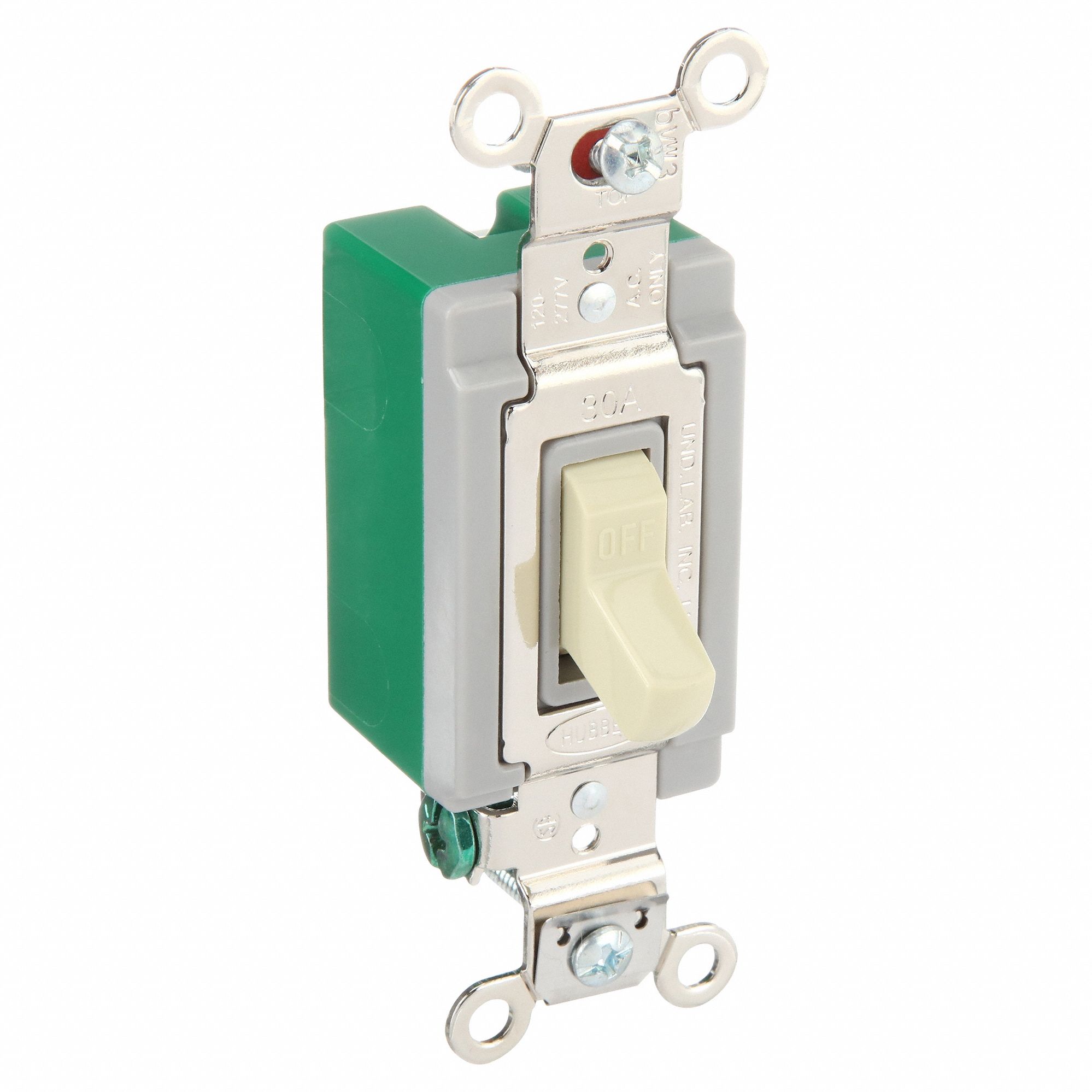 Wall Switch: Toggle Switch, Single Pole, Ivory, 30 A, 120/277V AC, Screw Terminals