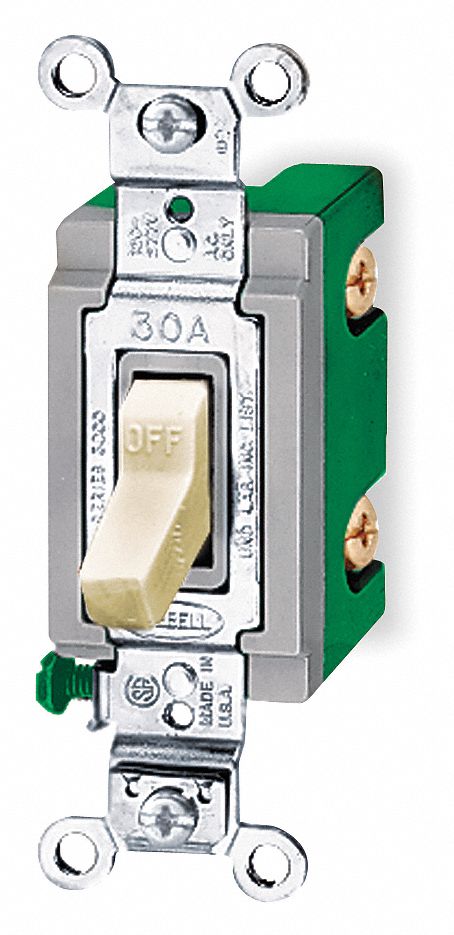 WALL SWITCH, TOGGLE SWITCH, SINGLE POLE, IVORY, 30 A, SCREW TERMINALS