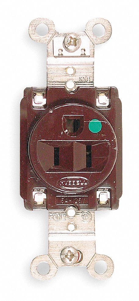 RECEPTACLE, SINGLE, 5-15R, 15 A, 125V AC, BROWN, 2 POLE/3 WIRE POLES AND WIRES