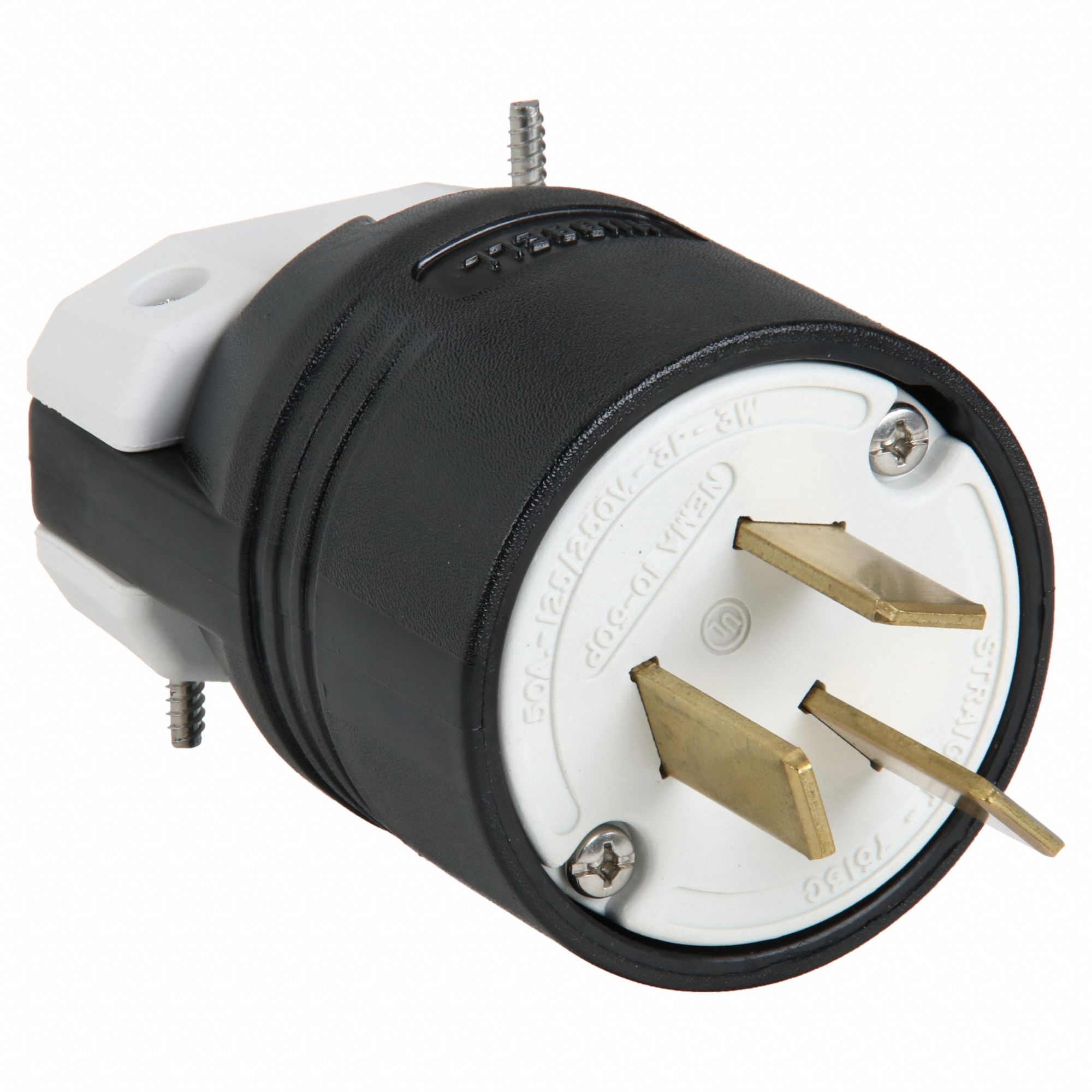 Straight Blade Plug: 10-50P, 50 A, 125/250V AC, Black, 3 Poles, Screw Terminals
