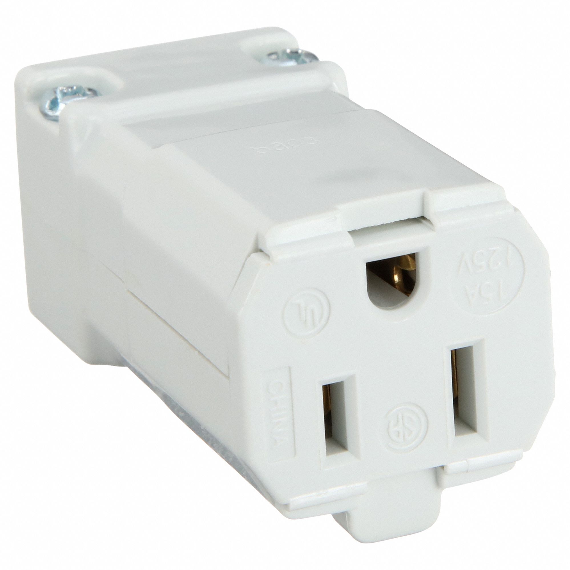 STRAIGHT BLADE CONNECTOR, 5-15R, 15 A, 125V AC, 2 POLES, WHITE