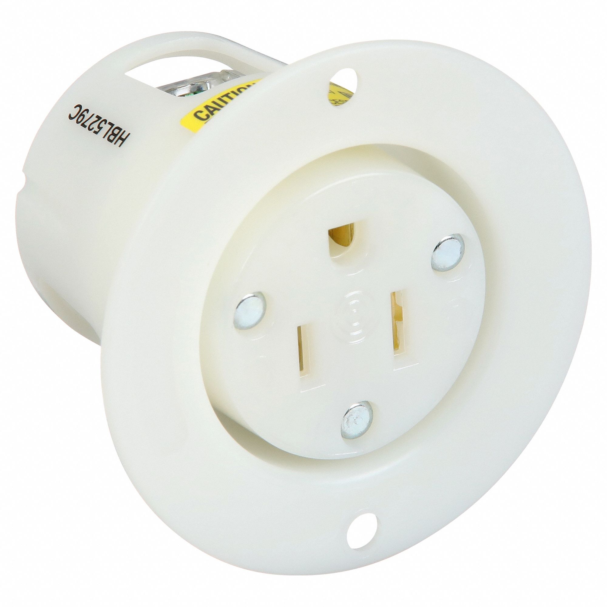 FLANGED RECEPTACLE, SINGLE, WHITE, 5-15R, 15 A, 125V AC, 2 POLE/3 WIRE, SCREW TERMINALS