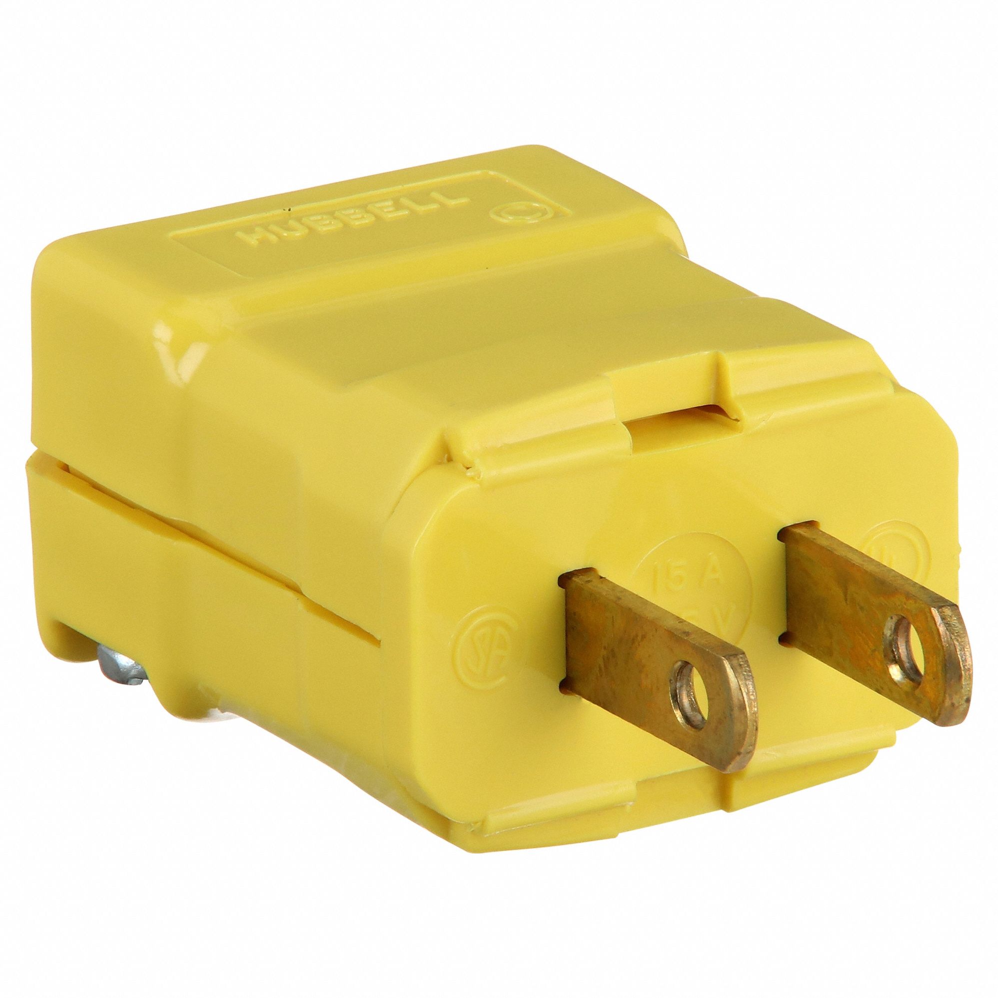 STRAIGHT BLADE PLUG, 1-15P, 15 A, 125V AC, YELLOW, 2 POLES