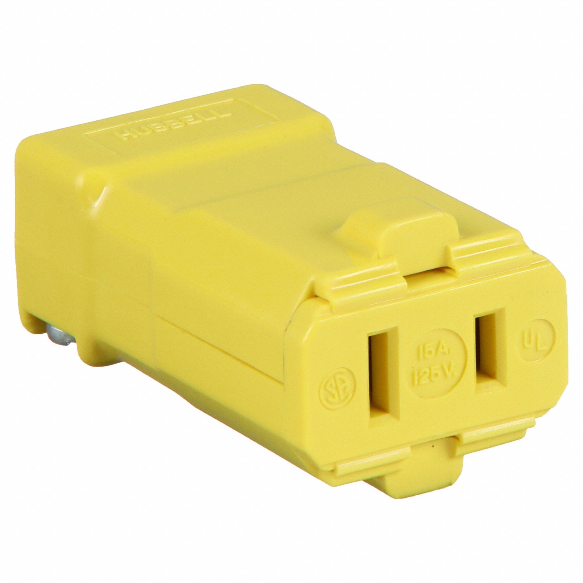 Straight Blade Connector: 1-15R, 15 A, 125V AC, 2 Poles, Yellow, Gen Use