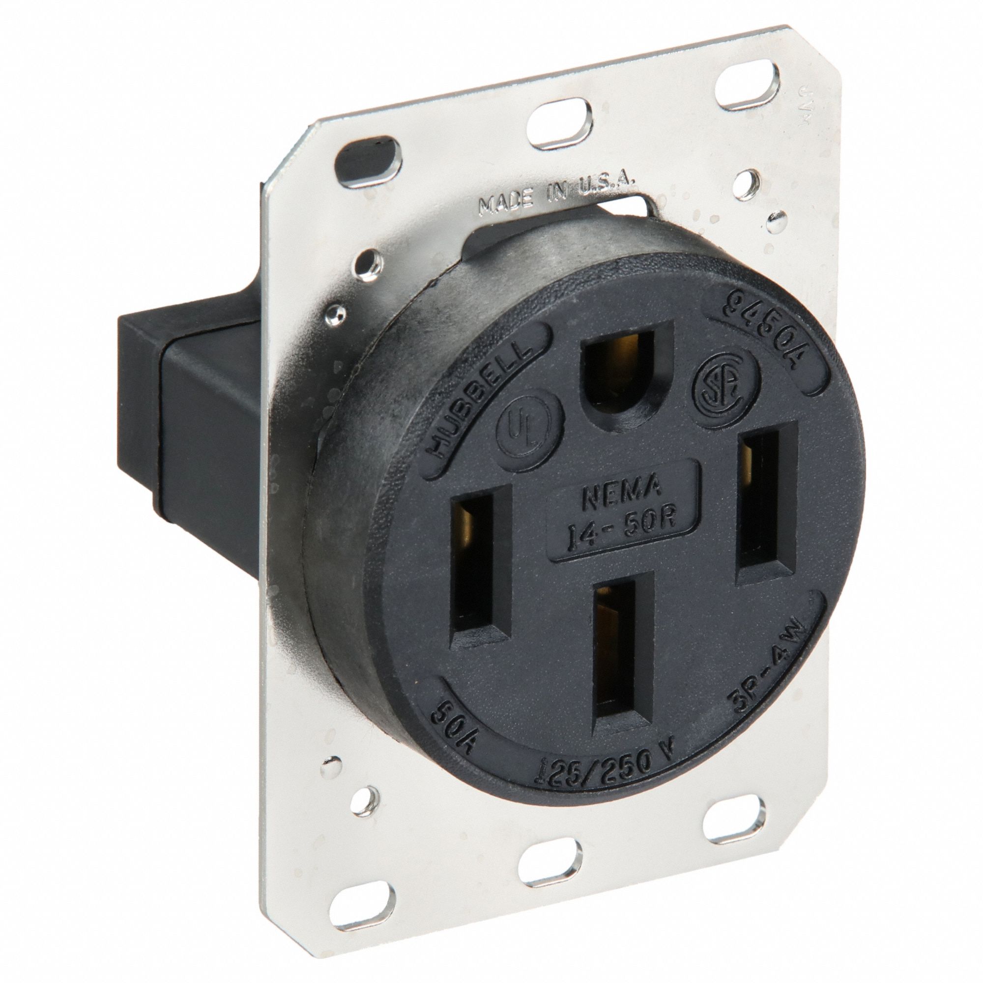 RECEPTACLE, SINGLE, 14-50R, 125/250V AC, 50 A, BLACK, 3 POLE/4 WIRE, SCREW TERMINALS