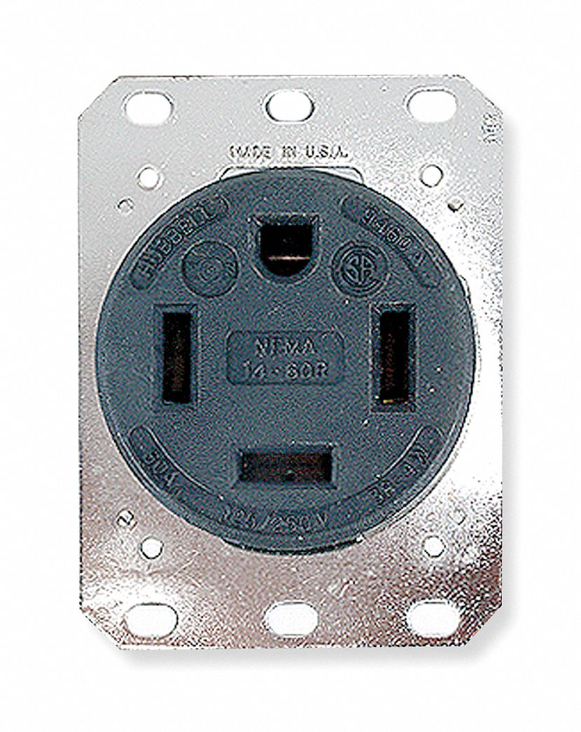 RECEPTACLE, SINGLE, 14-60R, 125/250V AC, 60 A, BLACK, 3 POLE/4 WIRE, SCREW TERMINALS