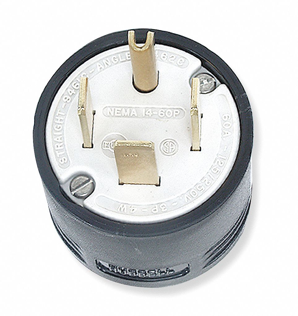 Hubbell Wiring Device Kellems 60a Industrial Grade Straight Blade Plug Black White Nema Configuration 14 60p 5z8 Hbl9461c Grainger