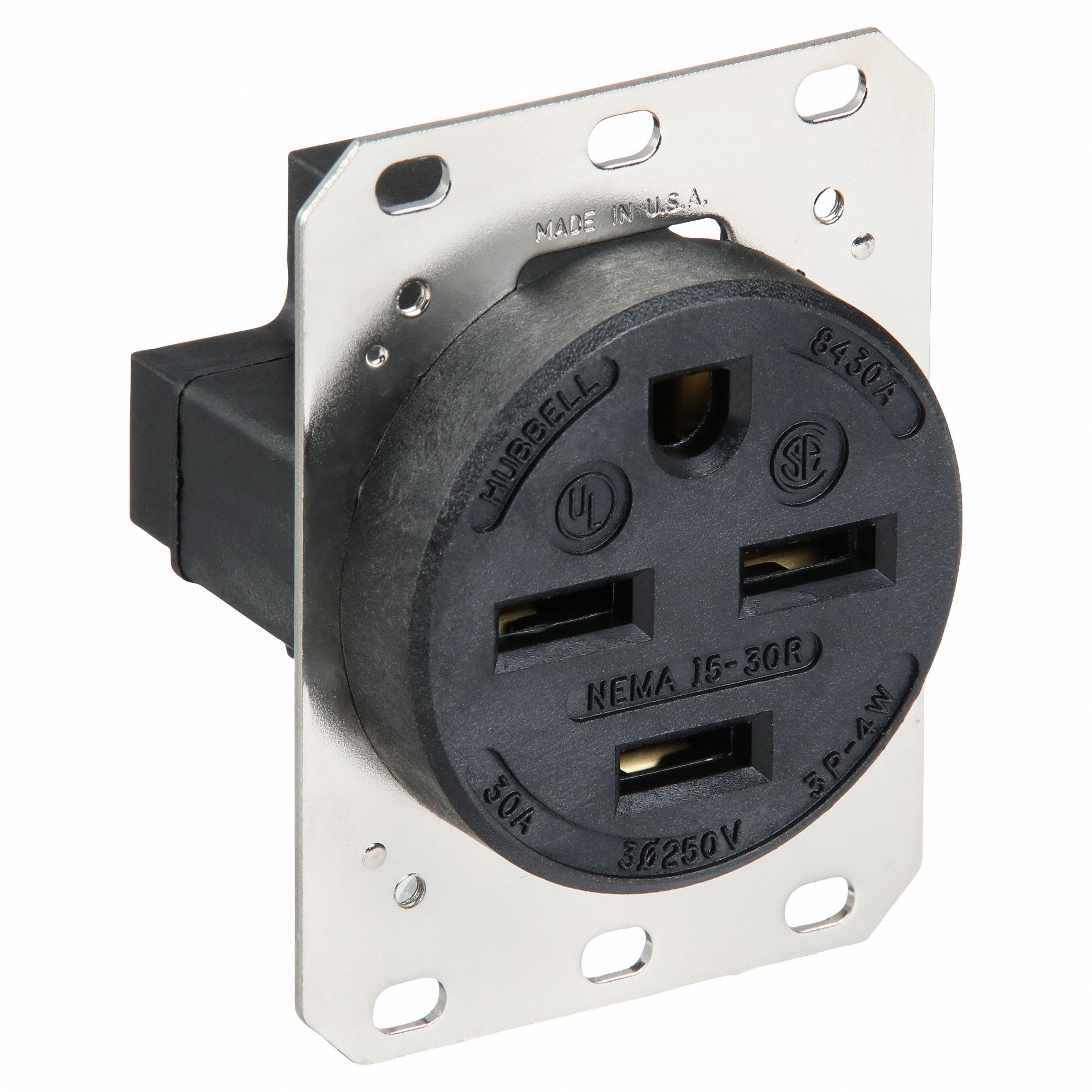 RECEPTACLE, SINGLE, 15-30R, 250V AC, 30 A, BLACK, 3 POLE/4 WIRE, SCREW TERMINALS