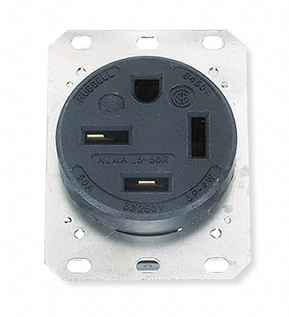 RECEPTACLE, SINGLE, 15-50R, 250V AC, 50 A, BLACK, 3 POLE/4 WIRE, SCREW TERMINALS