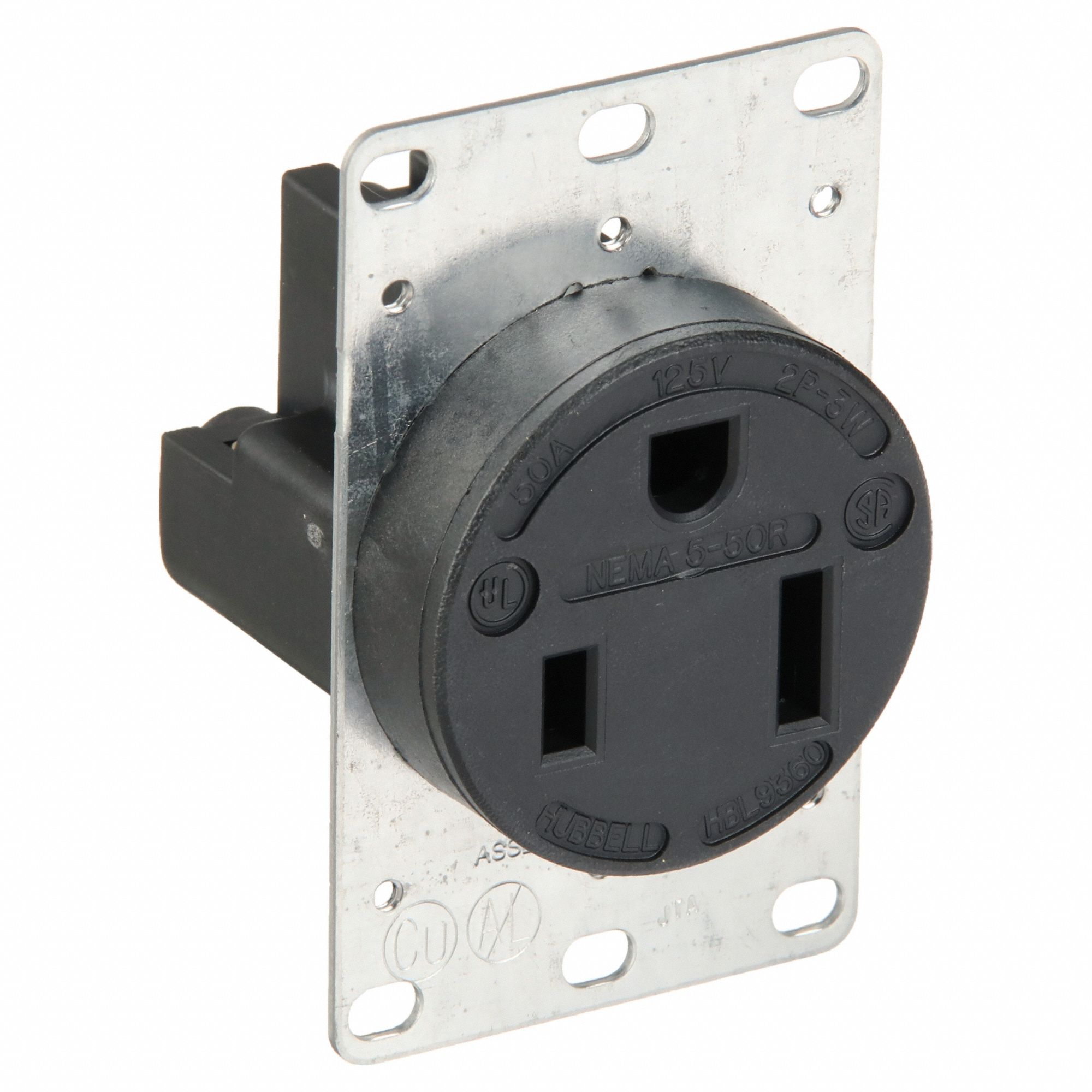 RECEPTACLE, SINGLE, 5-50R, 125V AC, 50 A, BLACK, 2 POLE/3 WIRE, SCREW TERMINALS