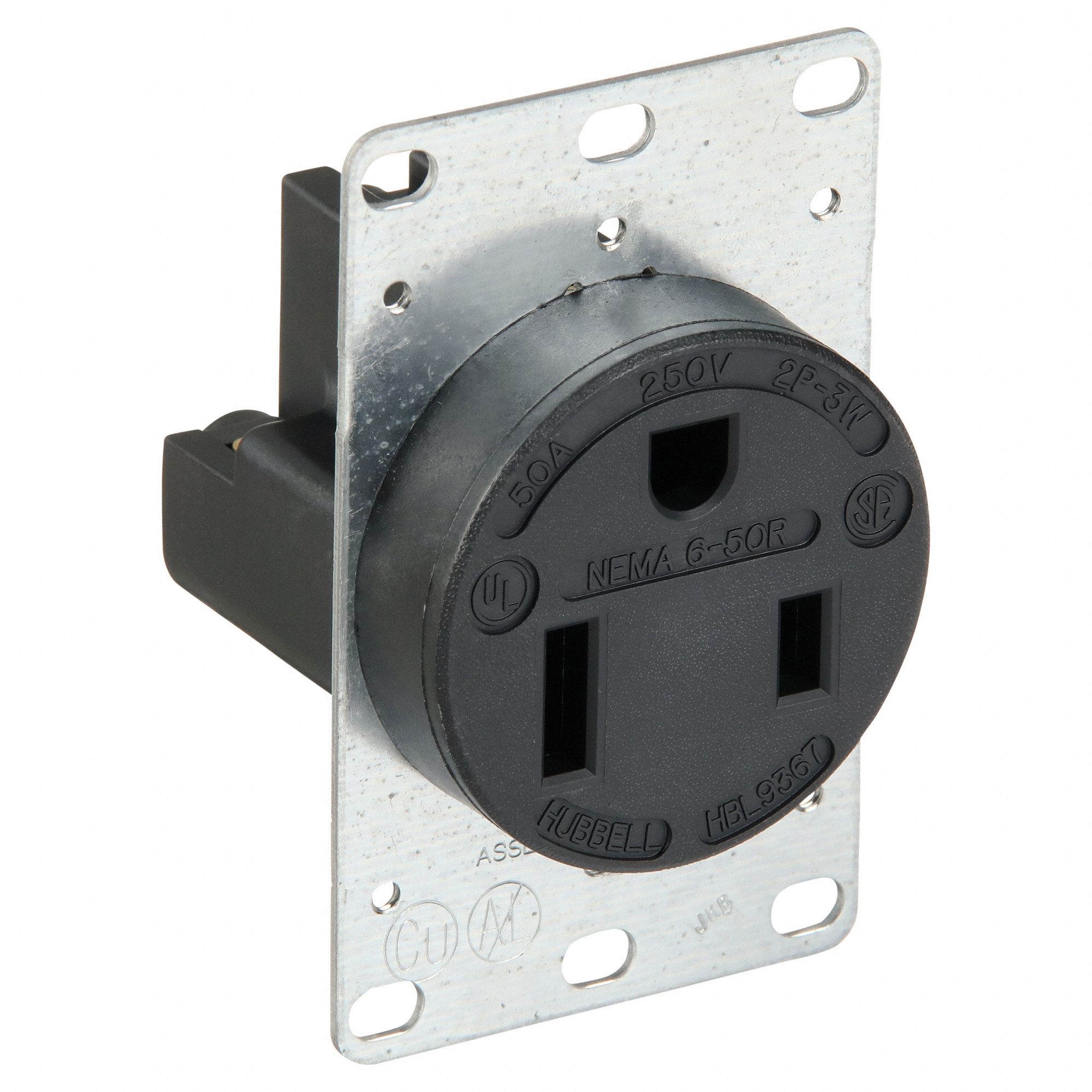 RECEPTACLE, SINGLE, 6-50R, 250V AC, 50 A, BLACK, 2 POLE/3 WIRE, SCREW TERMINALS