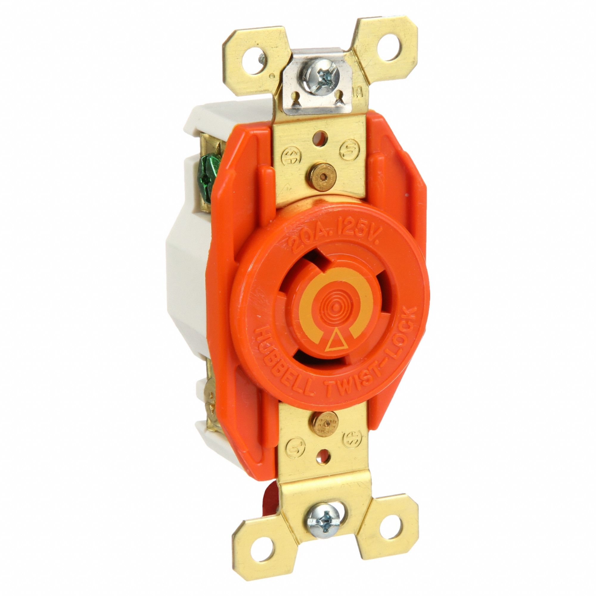 Locking Receptacle: L5-20R, 20 A, 125V AC, Orange, 2 Poles