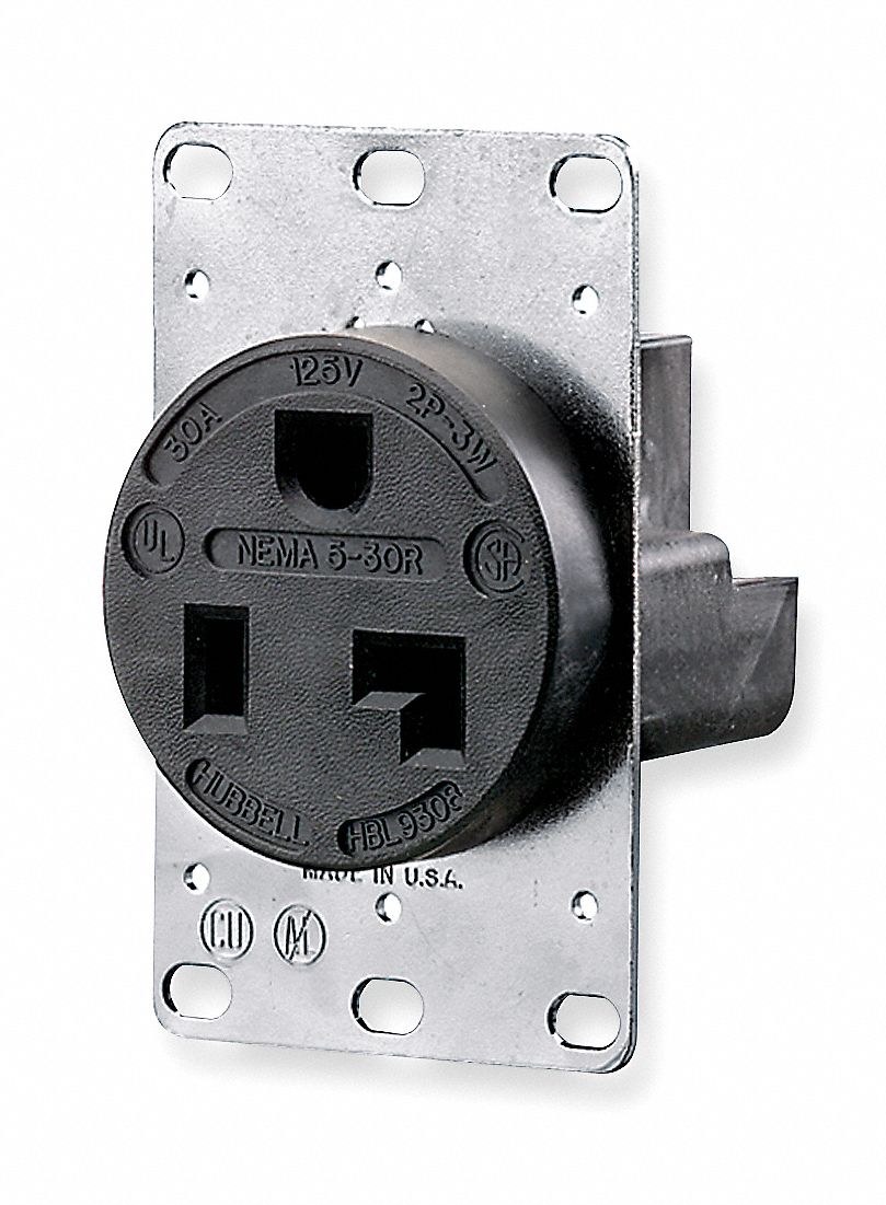 RECEPTACLE, SINGLE, 5-30R, 125V AC, 30 A, BLACK, 2 POLE/3 WIRE, SCREW TERMINALS
