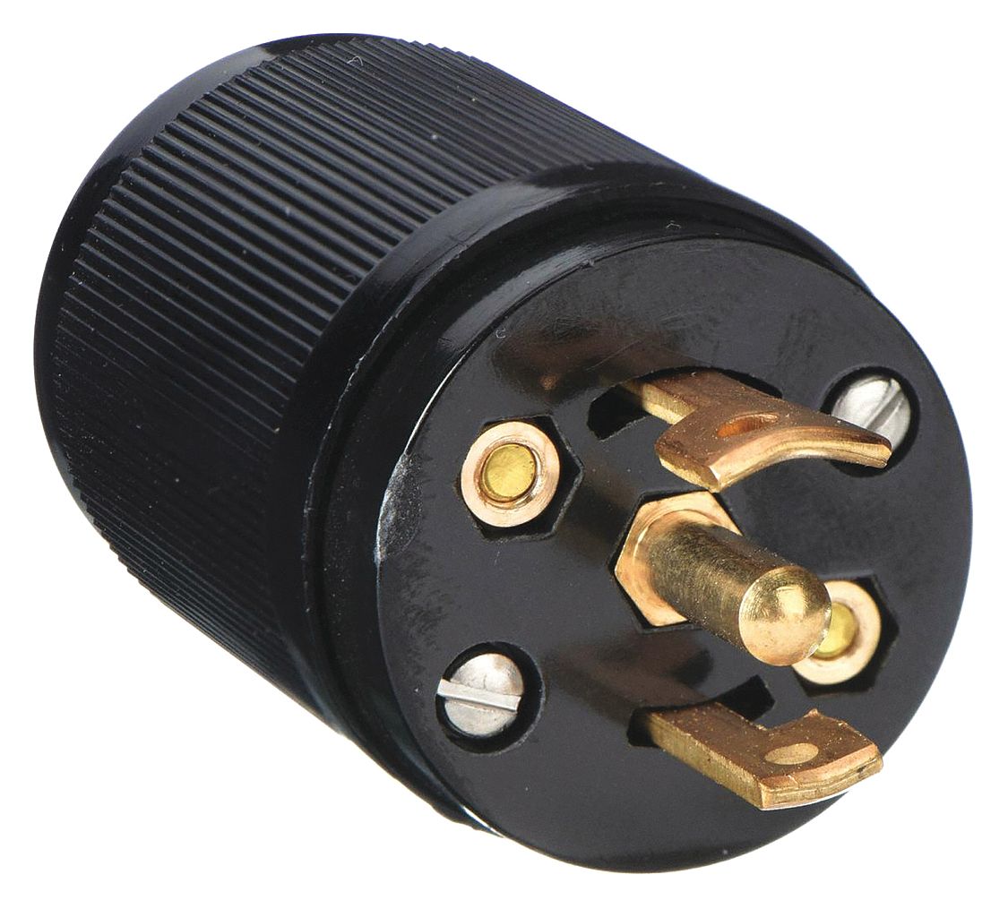 MIDGET LOCKING PLUG, ML3-15P, 125/250V AC, 15 A, 3 POLES, BLACK, SCREW TERMINALS