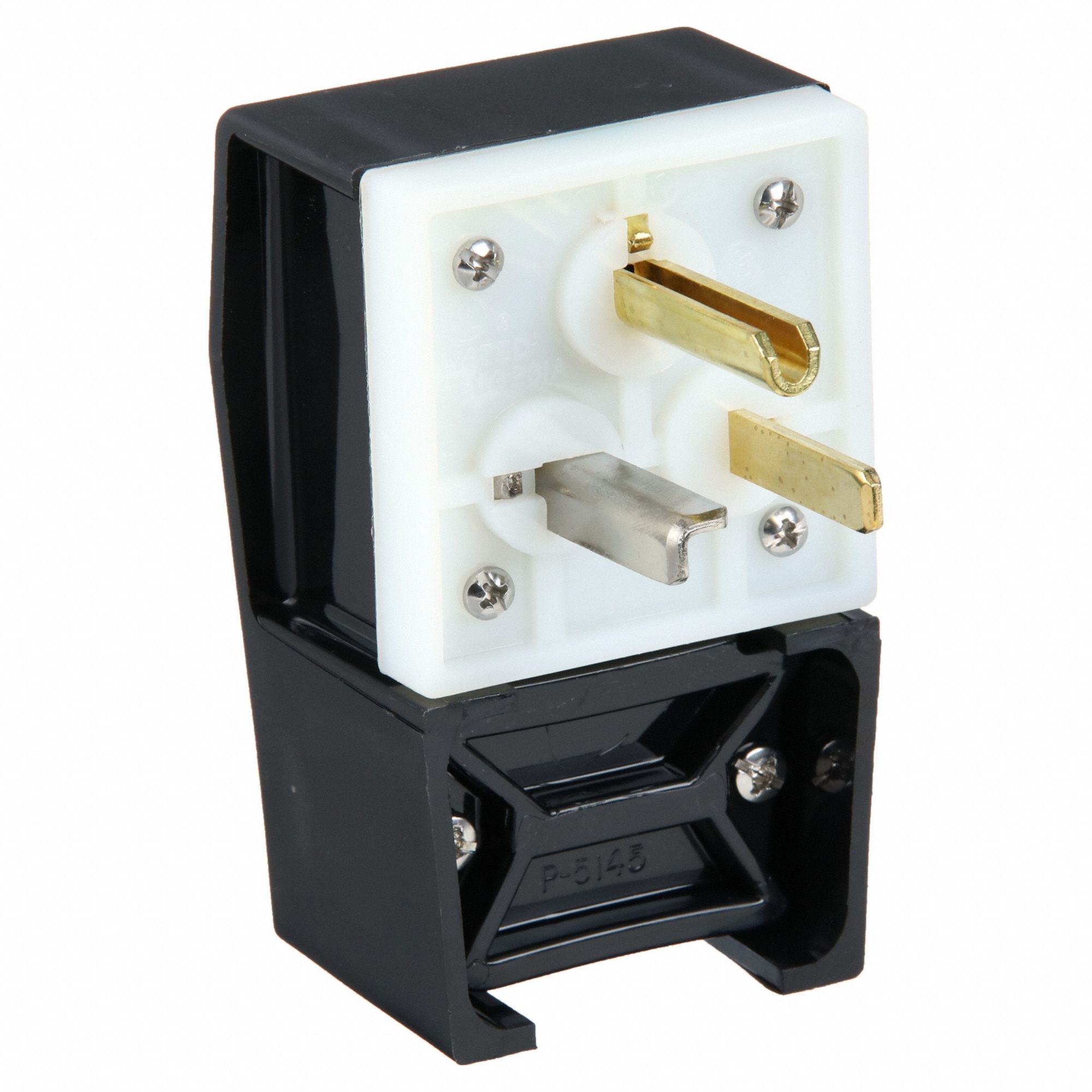ANGLE STRAIGHT BLADE PLUG, 5-30P, 30 A, 125V AC, BLACK, 2 POLES