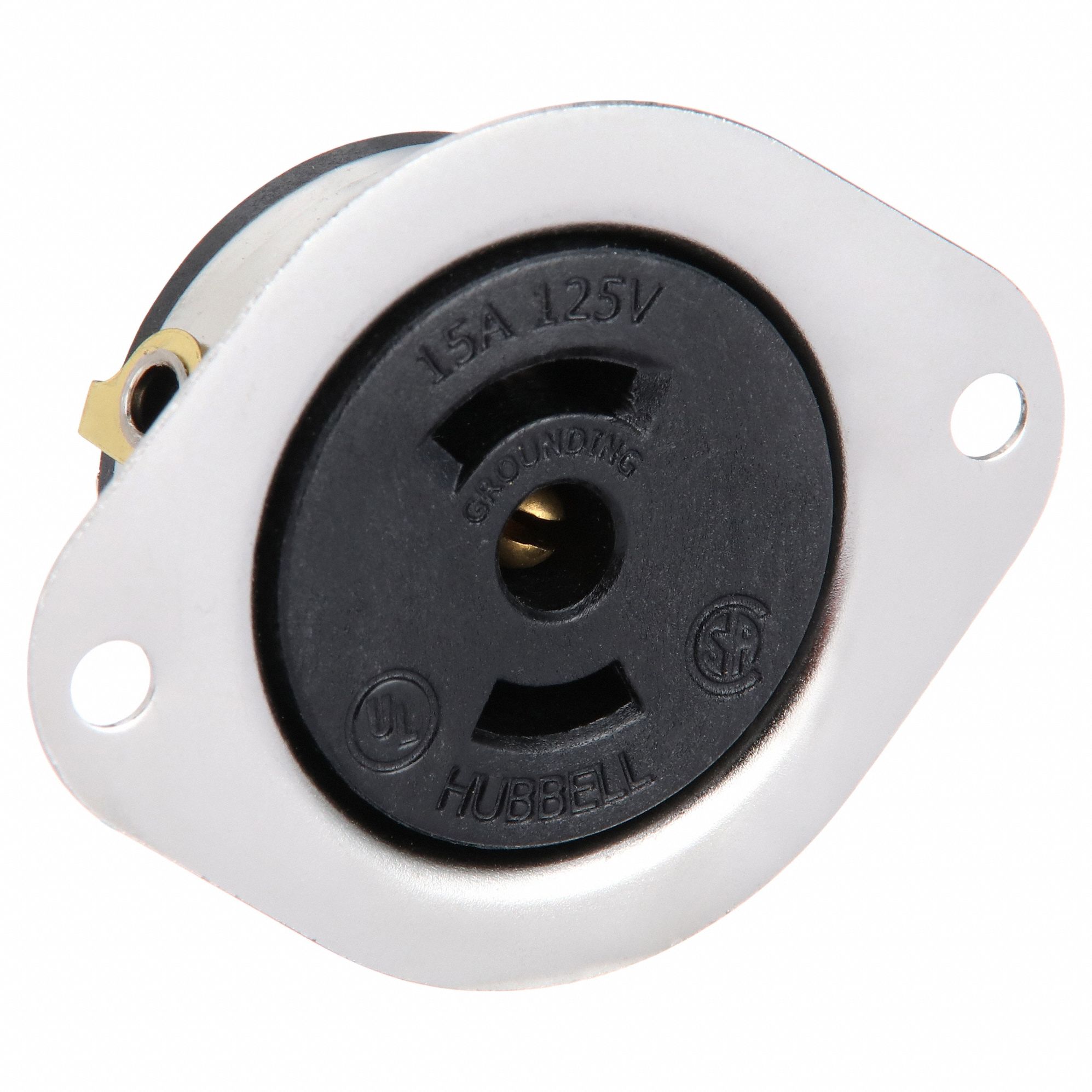 MIDGET LOCKING FLANGED RECEPTACLE, ML2-15R, 15 A, 125V AC, BLACK, 2 POLES, SCREW TERMINALS