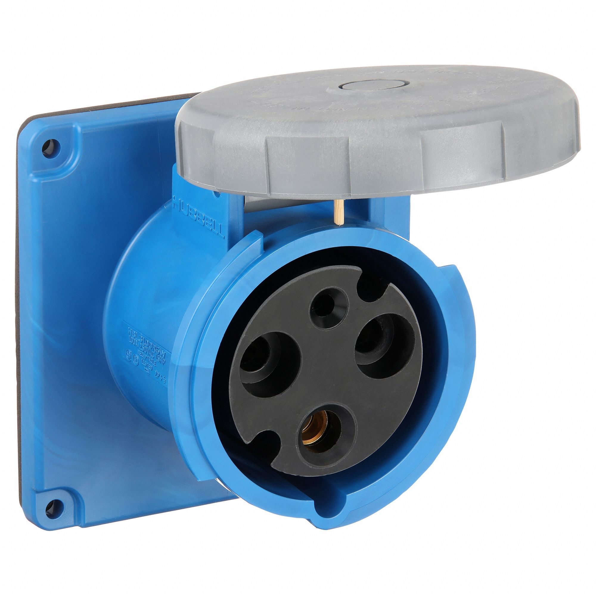 Watertight Pin and Sleeve Receptacle: 100 A, 250V AC, 15 hp Horsepower Rating, IEC Grounding, Red