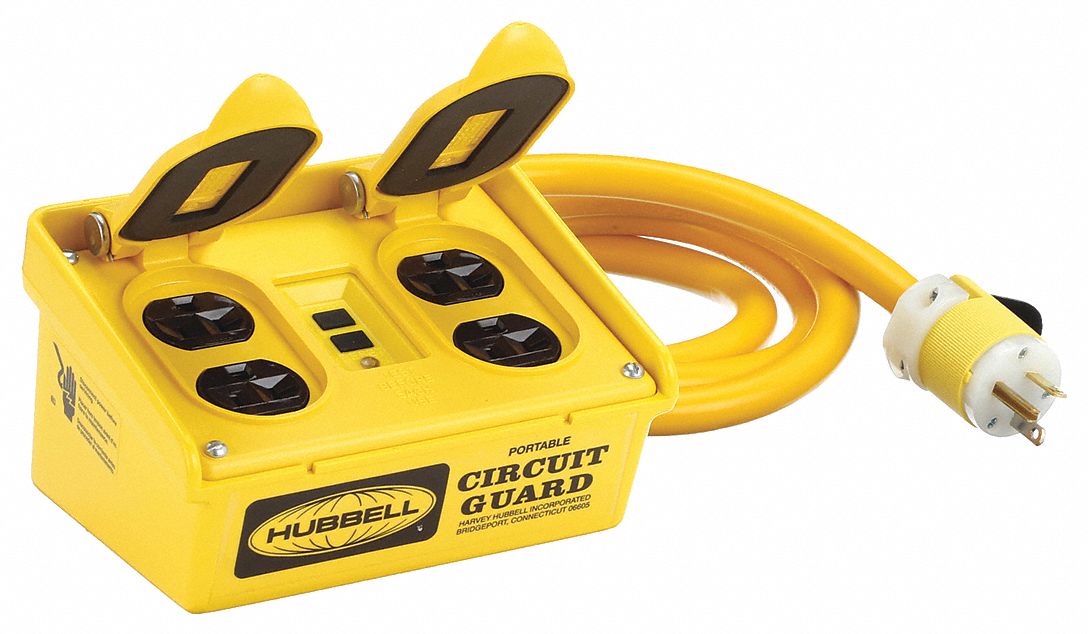 Plug-In GFCI with Cord: 6 ft Cord Lg, 20 A Max. Amps, 120V AC, Yellow