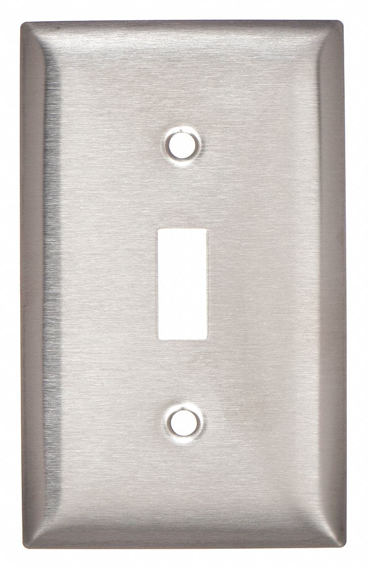 TOGGLE SWITCH WALL PLATE, STAINLESS STEEL, SILVER, 0 OUTLET OPENINGS, 1 SWITCH OPENING