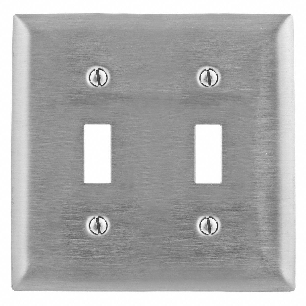 TOGGLE SWITCH WALL PLATE, STAINLESS STEEL, SILVER, 0 OUTLET OPENINGS, 2 SWITCH OPENINGS