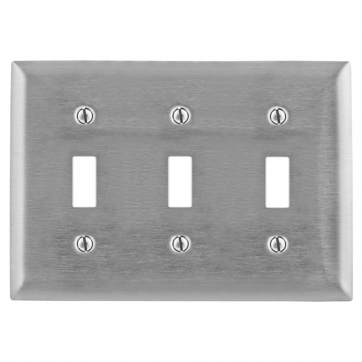 TOGGLE SWITCH WALL PLATE, STAINLESS STEEL, SILVER, 0 OUTLET OPENINGS, 3 SWITCH OPENINGS