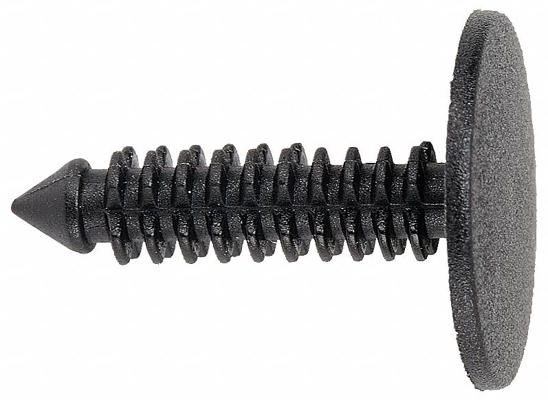 GRAINGER APPROVED Ribbed Push In Rivet, Nylon, 0.2188 in Dia., 0.75 in, Black 5ZDL45ZDL4