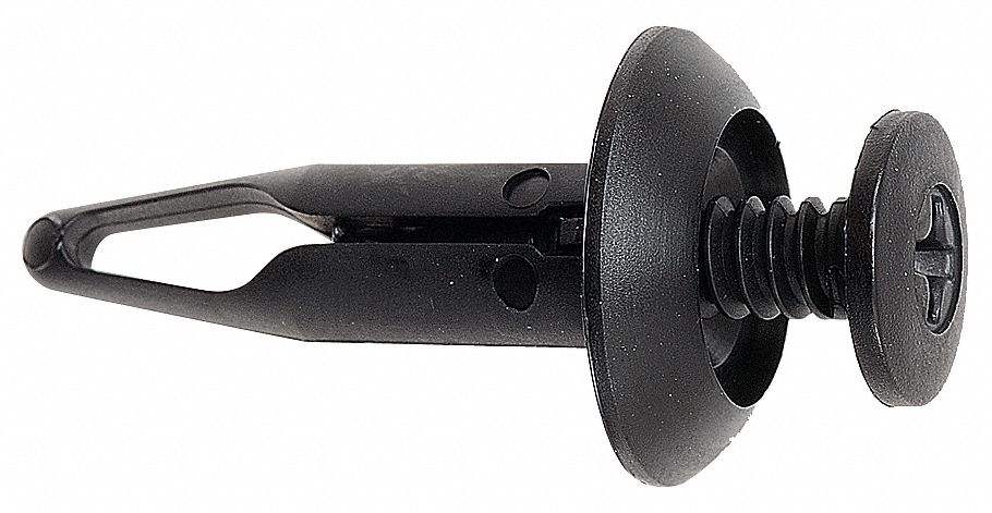 Screw Rivet, Black, Flat, 0.906" L, PK25: Metric, Keyhole, Flat, Nylon, Black, 25 PK