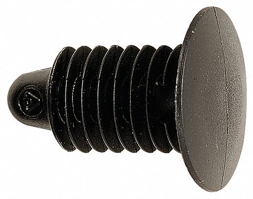 Push-In Rivet, Black, Dome, 12mm L, PK100: Metric, Ribbed, Dome, Nylon, Black, 100 PK