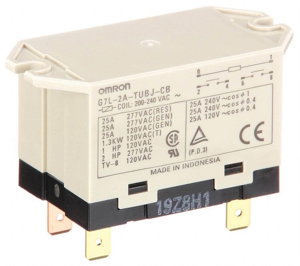 Enclosed Power Relay: Surface (Top Flange) Mounted, 25 A Current Rating, 200/240V AC, DPST-NO