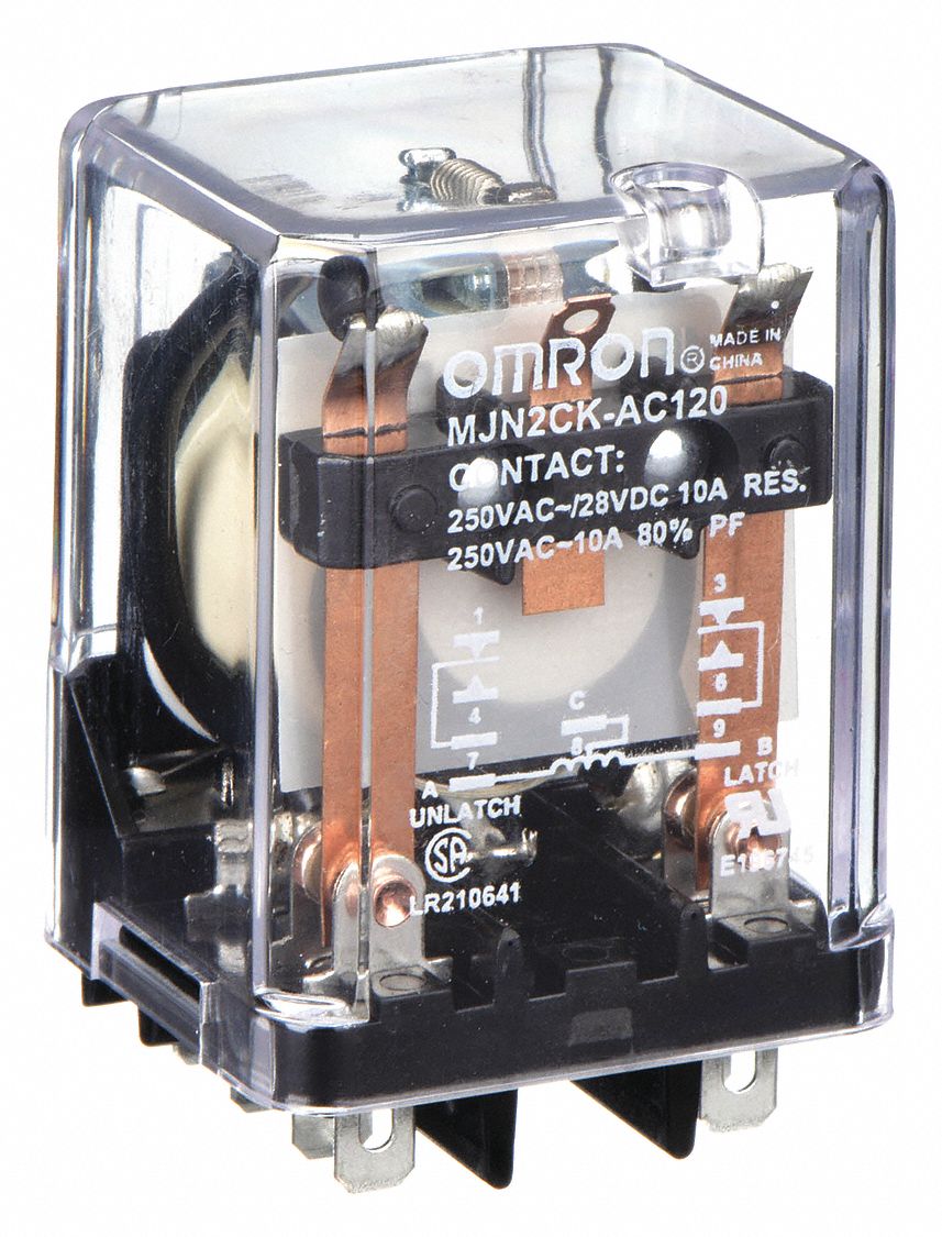 LATCHING RELAY, SOCKET MOUNTED, 10 A CURRENT RATING, 120V AC, 9 PINS/TERMINALS, DPDT, C SOCKET