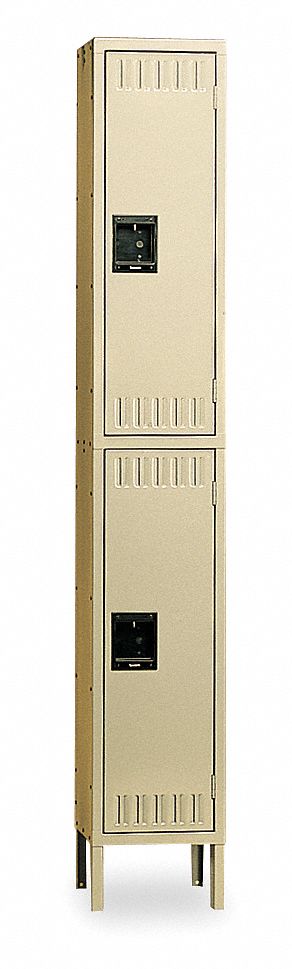 Wardrobe Locker: 12 in x 18 in x 78 in, Louvered, 2 Tiers, 1 Units Wide, Padlock Hasp, Tan