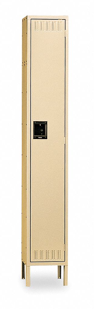 Wardrobe Locker: 12 in x 18 in x 78 in, Louvered, 1 Tiers, 1 Units Wide, Padlock Hasp, Tan