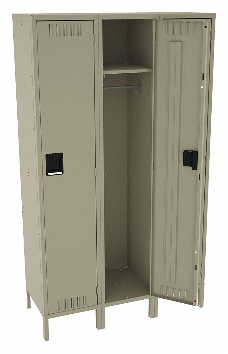 Wardrobe Locker: 45 in x 18 in x 78 in, Louvered, 1 Tiers, 3 Units Wide, Padlock Hasp, Tan