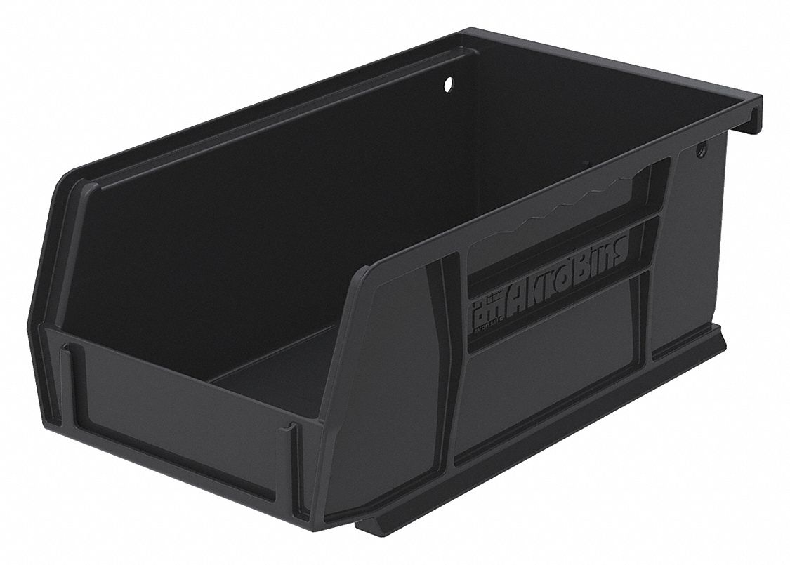 AKROMILS ESD Conductive Bin, Black, 7 3/8 in Outside Length, 4 1/8 in Outside Width, 3 in