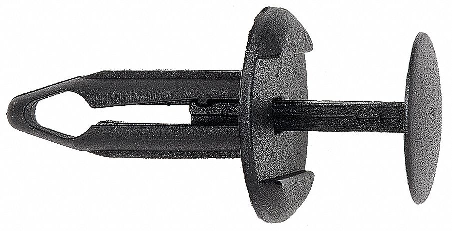 Push-In Rivet, Black, Flat, 3/4" L, PK50: Inch/Metric, Keyhole, Flat, Nylon, Black, 50 PK