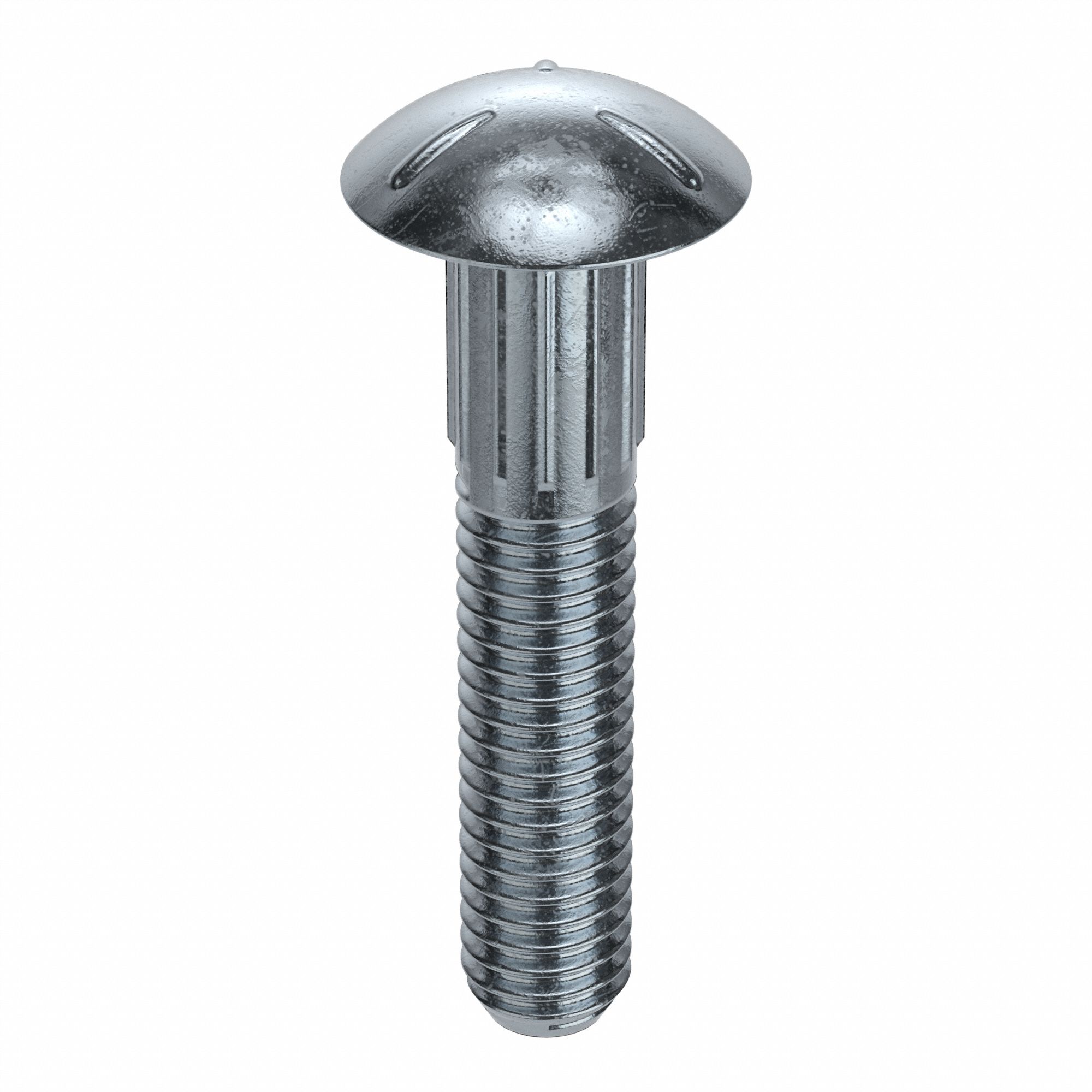 Carriage Bolt: Ribbed Neck, 3/8"-16 Thread Size, 2 1/2 in lg, Steel, Grade 5, Zinc-Plated, 100 PK