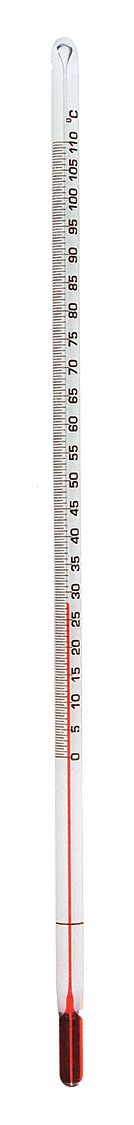 Liquid In Glass Thermometer: 0°C to 110°C, Partial Immersion, 35 mm Immersion Dp, +/-1.0°C