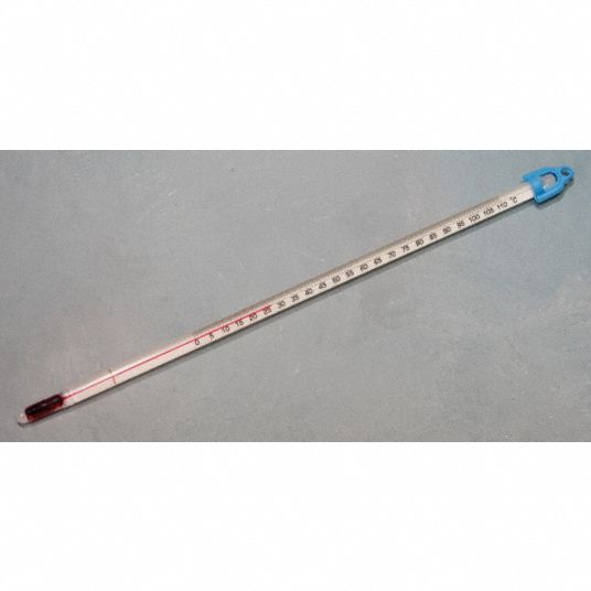 THERMCO Liquid In Glass Thermometer, Safety Coated, Temp. Range 0° to