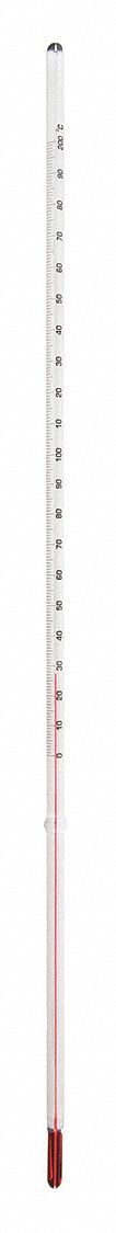 Liquid In Glass Thermometer: 0°C to 200°C, Partial Immersion, 125 mm Immersion Dp, Celsius