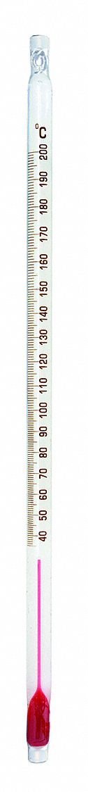 Liquid In Glass Thermometer, Safety Coated: 35°C to 180°C, Full Immersion, Celsius