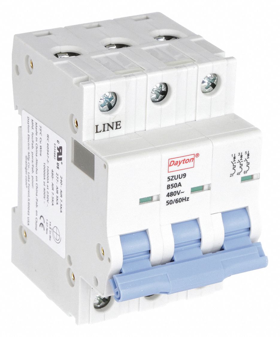 IEC Supplementary Protector: 50 A Amps, 7.5kA at 480V AC, Screw Clamp, NDB2-63 B50/3, 480V AC