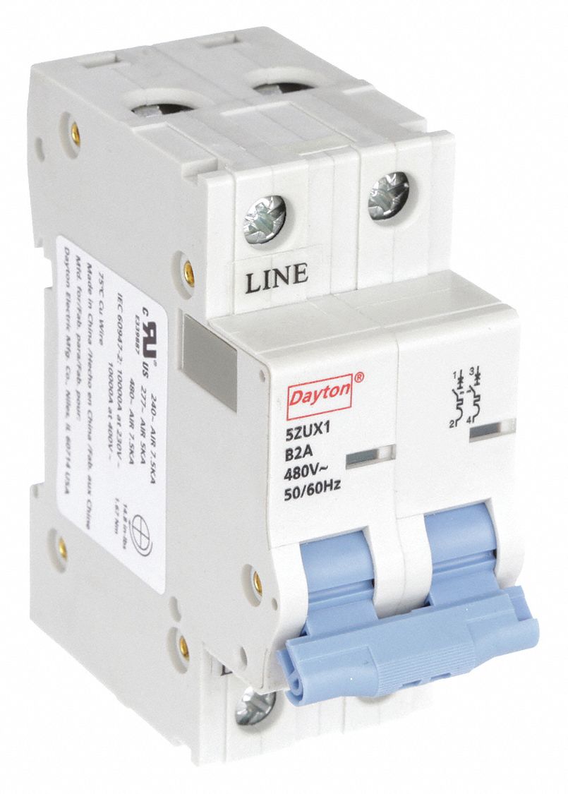 IEC Supplementary Protector: 2 A Amps, 7.5kA at 480V AC, Screw Clamp, NDB2-63 B2/2, 480V AC