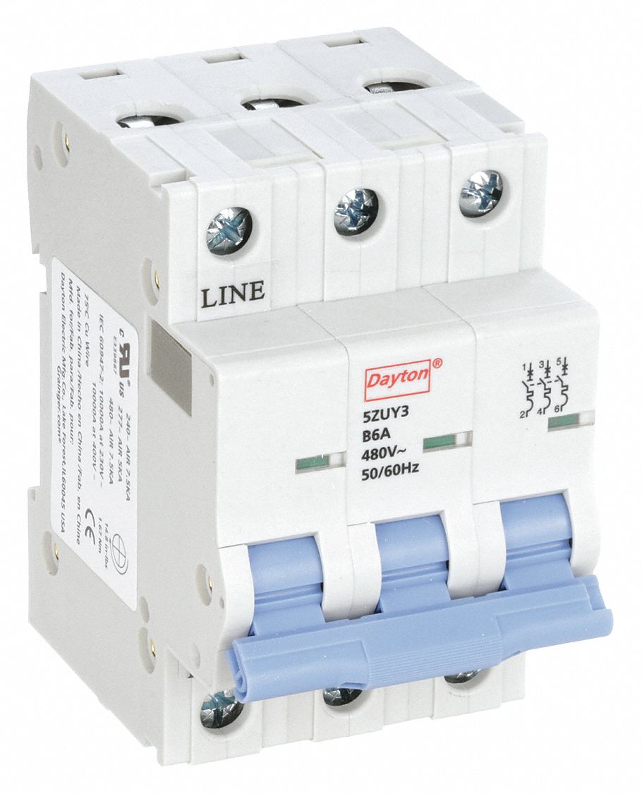 DAYTON, 6 A Amps, 7.5kA at 480V AC, IEC Supplementary Protector