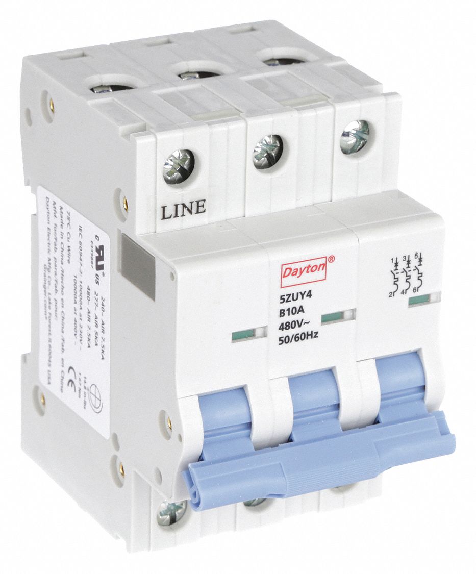 IEC Supplementary Protector: 10 A Amps, 7.5kA at 480V AC, Screw Clamp, NDB2-63 B10/3, 480V AC