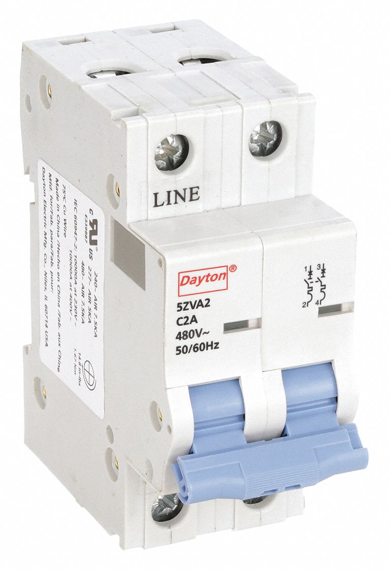 IEC Supplementary Protector: 2 A Amps, 7.5kA at 480V AC, Screw Clamp, NDB2-63 C2/2, 480V AC