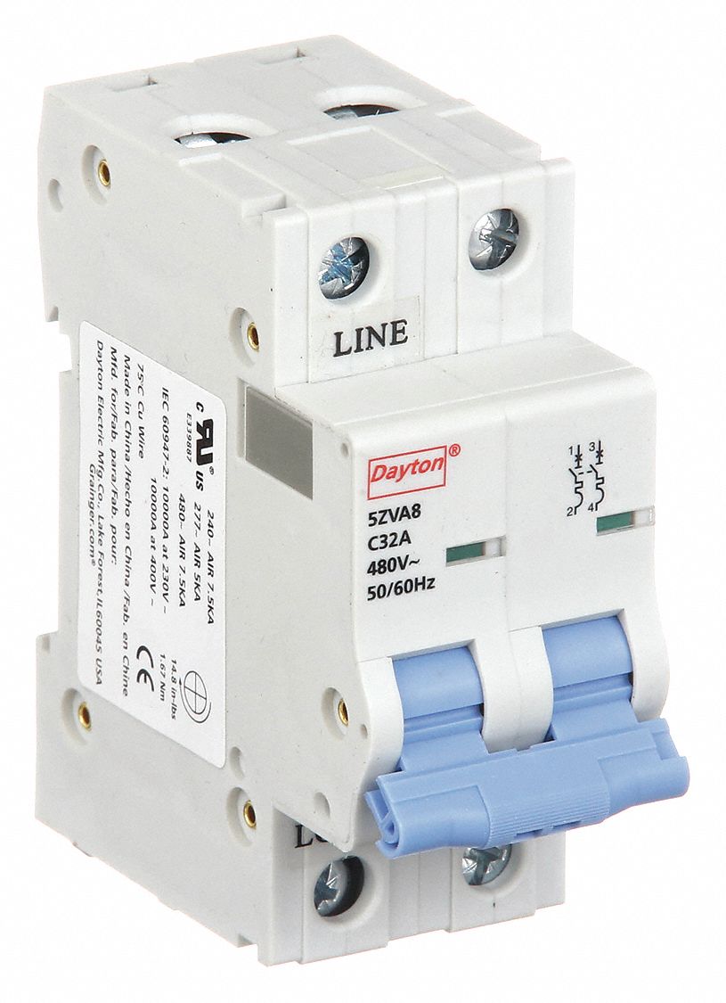 IEC Supplementary Protector: 32 A Amps, 7.5kA at 480V AC, Screw Clamp, NDB2-63 C32/2, 480V AC