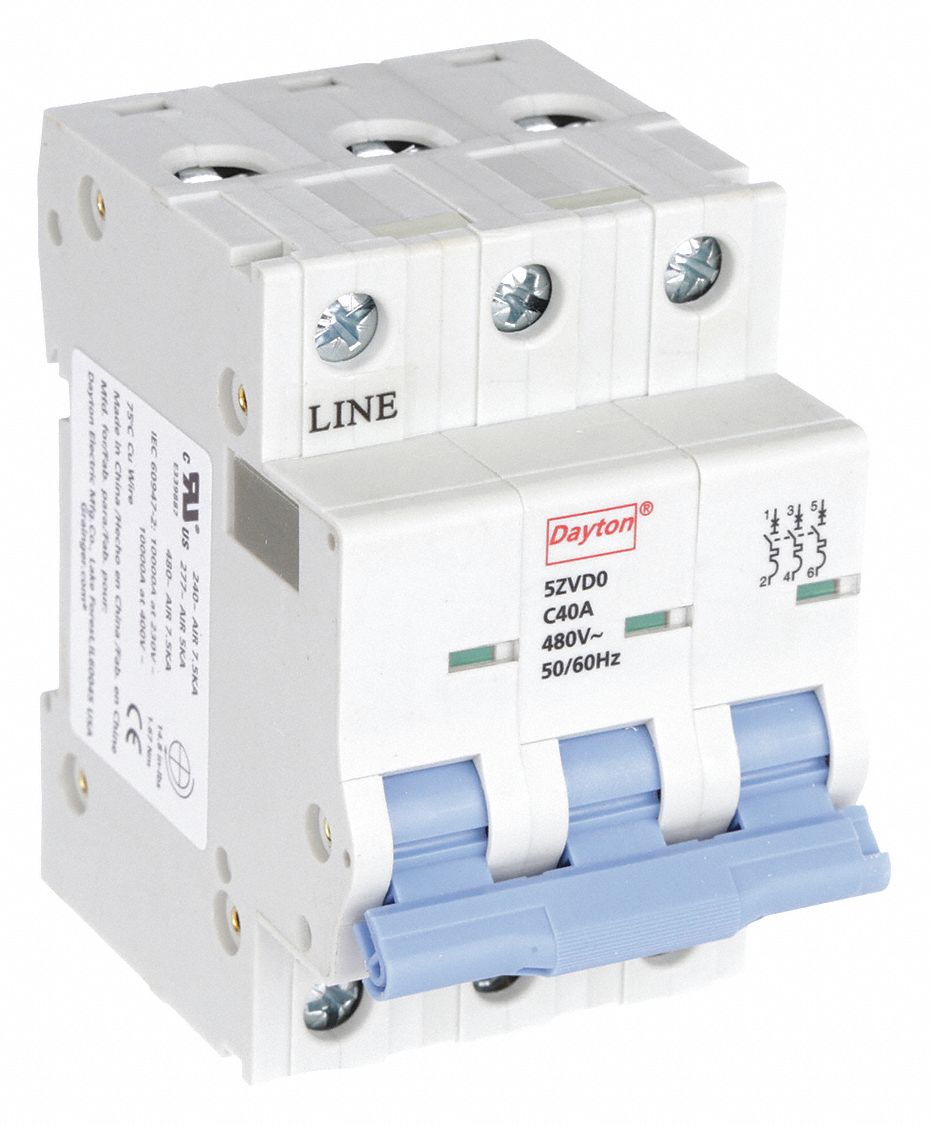 IEC Supplementary Protector: 40 A Amps, 7.5kA at 480V AC, Screw Clamp, NDB2-63 C40/3, 480V AC